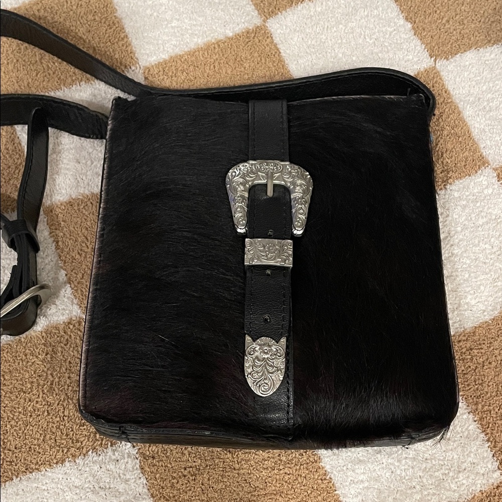 Patricia Nash Black Crossbody Bag with Silver Buckle